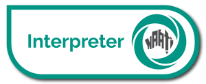 NAATI Interpreter badge in a white capsule with green outline